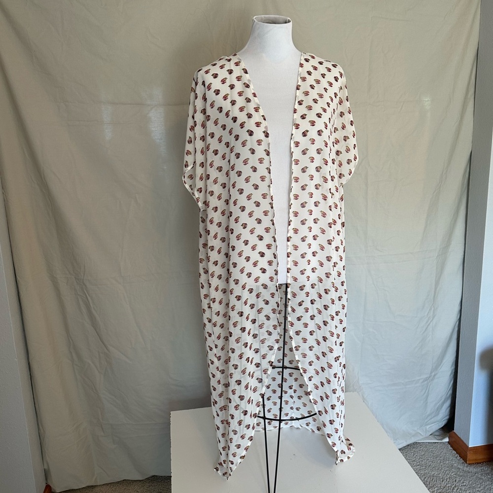 Boutique Plus Off-White Kimono Ruana Coverup Pink Yellow Black 0X 1X lightweight